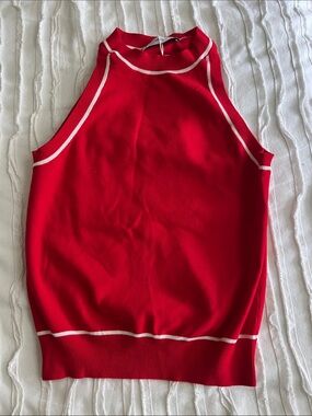 Mango Red Sleeveless Tank with White Trim